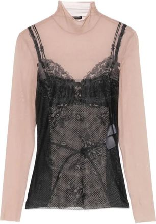 Balenciaga Tops, Dames, Zwart, M, Doorschijnend hooggesloten lingerie met lange mouwen