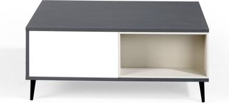 Pondecor Interiorismo Mesa centro elevable BASILEA en MDF gris-bl-visón. Patas metal negro