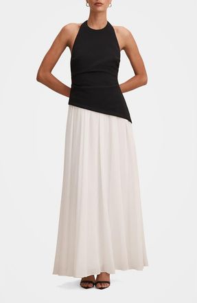 Ever New Elise Halter Neck Mixed Media Dress in Monochrome at Nordstrom, Size 10