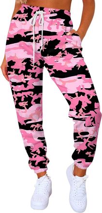 Generic Womens Camo Sweatpants Fleece Drawstring High Waisted Active Joggers Pants Cinch Bottom Wide Leg Workout Trousers Fall Lounge Pants with Pockets Women