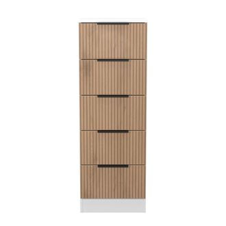 Lewis's Java 5 Drawer Bedside in Slatted Effect / White - Ready Assembled - Lewiss Home | TJ Hughes