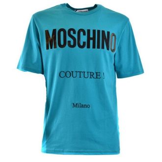 Moschino Heren Couture Glanzend Logo T-Shirt (Teal)