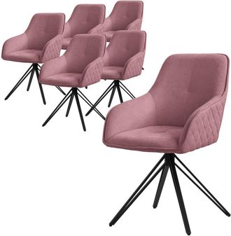ML Design Ml-design 6x Sillas De Comedor Giratorias Con Respaldo Y Reposabrazos, Asiento Rosa Antiguo De Tela Tejida Tapizado Con Patas De Metal Sill&oacute;n Dise&ntilde;o E