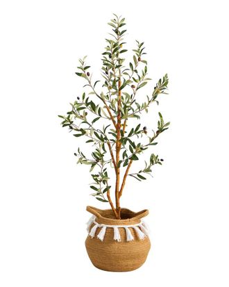 Nearly Natural 3.5Ft Artificial Olive Tree With Handmade Tassel Basket
