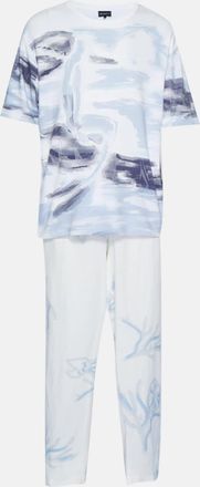 Emporio Armani Blue/white Printed Jersey And Cotton Set
