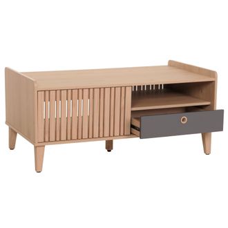 Hhg Mesa De Centro Hhg 413, Mesa De Sal&oacute;n, Mesa De Sof&aacute;, 52x114x59cm, Beige, Caj&oacute;n Gris
