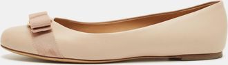Ferragamo Beige Leather Vara Bow Ballet Flats