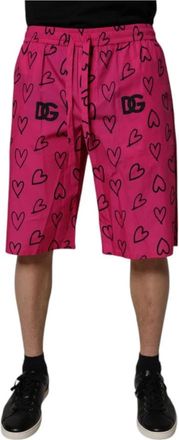 Dolce & Gabbana Heart Print Bermuda Shorts - Heren - Korte Broeken - Roze - M - Katoen - Korte Broeken
