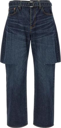 sacai Cut-Out Straight Jeans - Dames - Regular Fit Jeans - Blauw - M - Katoen - Jeans