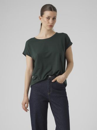 Vero Moda Rundhalsshirt VERO MODA VMAVA PLAIN SS TOP GAJRS NOOS, Damen, Gr. XS, pine grove, Jersey, Obermaterial: 95% Lyocell, 5% Elasthan, unifarben, regular f