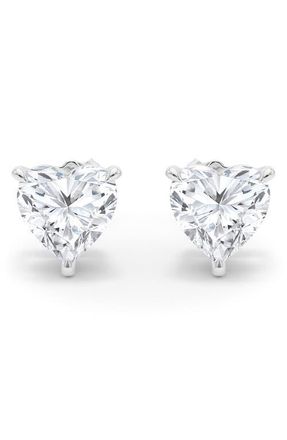 HauteCarat Lab Grown Diamond Heart Stud Earrings in 18K White Gold at Nordstrom, Size One Size Oz
