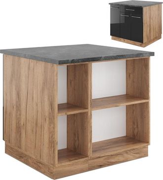 Vicco Isla De Cocina Fame-line, Antracita Brillo Intenso/roble Dorado El&eacute;ctrico, 90 Cm Con Caj&oacute;n, Sin Encimera Vicco