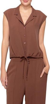 Melloday Drawstring Hem Sleeveless Button-Up Shirt in Brown at Nordstrom Rack, Size X-Large