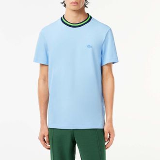 Lacoste Heren Lacoste Stripe Collar Stretch Piqué T-shirt in Lichtblauw