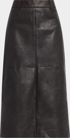 Brunello Cucinelli Leather Midi Pencil Skirt