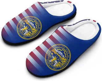 Generic US & Nebraska State Flag Funny Womens Cotton Slippers Shoes Novelty Soft Non-Slip Sole Home Shoe