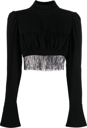 Paco Rabanne fringed-detail high-neck top - women - Acetate/Viscose/Aluminium - 38 - Black