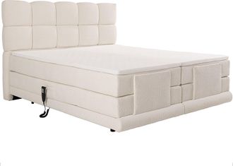 Vente-Unique Conjunto completo boxspring con cabecero + somieres el&eacute;ctricos de relajaci&oacute;n + colch&oacute;n + topper - 2 x 90 x 200 cm - Tela de felpa - Beige - OMILA de P