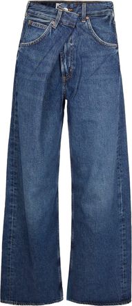 A Gold E Wide-Leg Jeans with Folded Waistband Detail