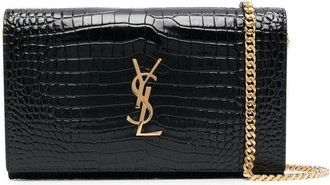 Saint Laurent Cassandre portemonnee met ketting van leer met krokodillenprint