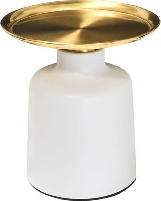 Beliani Mesa Auxiliar Redonda De Metal Mesa De Centro Peque&ntilde;a Estilo Glamuroso Blanco Y Dorado Dove