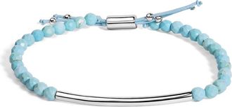 House of Brilliance Sterling Silver Turquoise Beads Station Bracelet with Bolo Clasp