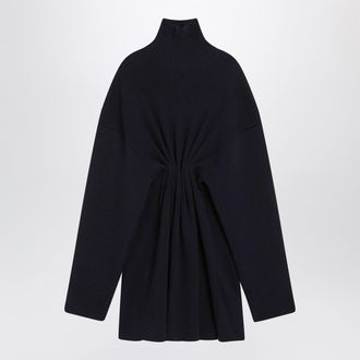 Balenciaga Pinched Navy Mini Dress In Wool And Cotton