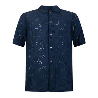 MC2 Saint Barth Short Sleeve Shirts, male, Blue, Size: XL Sifnos Short Sleeve Sangallo Fiore Shirt