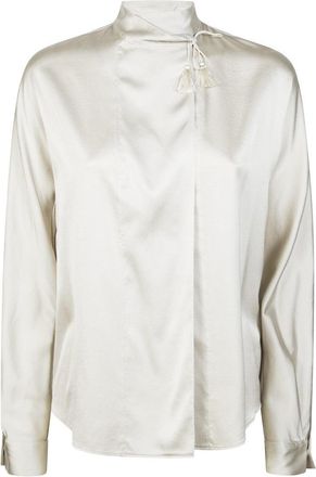 Forte_Forte Satin Silk Blouse With High Neckline And Long Cuffs