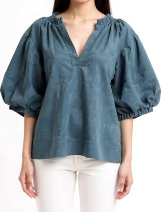 Finley Corduroy Marcie Popover Blouse In Teal