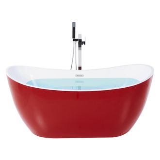 Beliani Ba&ntilde;era Independiente De Acr&iacute;lico Rojo Plateado Blanco Con Rebosadero 150 Cm Moderno Antigua