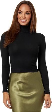 Madewell Womens Madewell Top Black Stretch Long Sleeve Turtleneck Cropped RED728