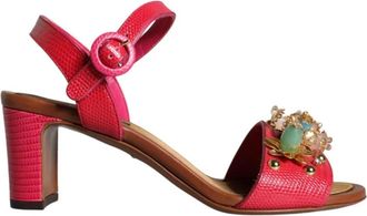 Dolce & Gabbana Fuchsia Leren Versierde Keira Sandalen - Dames - Sandalen met hakken - Roze - 36 EU - Leer - Schoenen
