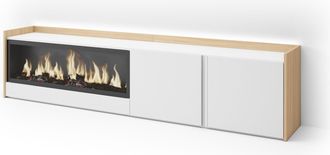 Skraut Home Skraut Home - Mueble Tv, Televisi&oacute;n, Muebles De Sal&oacute;n, Almacenaje, 212x35x50cm, Para Tv Hasta 80, Chimenea El&eacute;ctrica Xxl, Led, Estilo Moderno, Blanco 