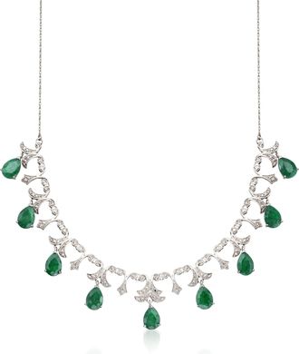 Ross-Simons Emerald and. Diamond Necklace in Sterling Silver