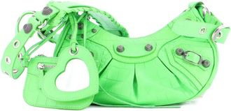 Balenciaga Borsa a spalla Le Cagole XS in pelle goffrata effetto coccodrillo con borchie - Verde
