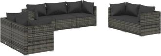 vidaXL Set De Muebles De Jard&iacute;n 7 Pzas Y Cojines Rat&aacute;n Sint&eacute;tico Gris Vidaxl
