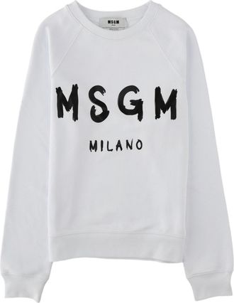 Msgm White Crew Neck Graphic Cotton Sweatshirt