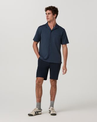 Vuori Clothing Short Sleeve Knit Oxford Camp Collar Button Down | Ocean Blue | Medium
