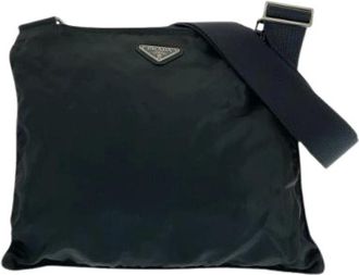 Prada Pre-owned Cross Body Bags, female, Black, Size: ONE SIZE Pre-owned Nylon Tessuto Triangle Logo Crossbody