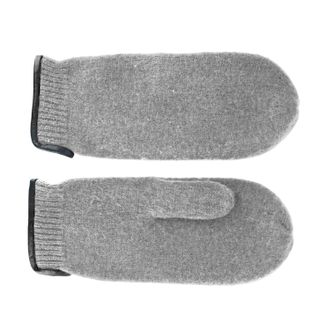 Fiebig Wool Mitten with leather edge | Mitten made of milled wool for women & men | Pure new wool mitten in many colours (9-L, Lightgrey)