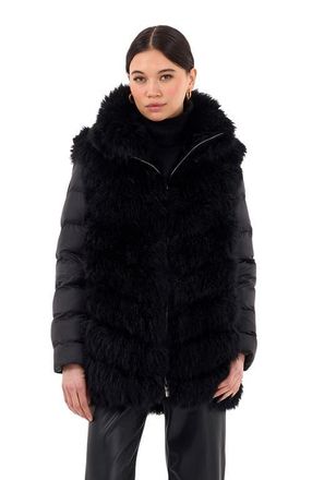 Gorski Genuine Shearling Chevron Jacket With Detachable Quilted Sleeves in Black/black at Nordstrom, Size X-Small