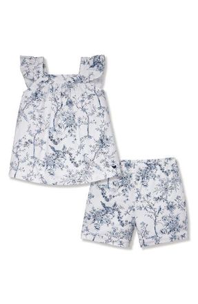 Petite Plume Kids Clara Short Two-Piece Pajamas in White at Nordstrom, Size 12-18M