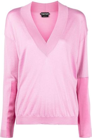 Tom Ford fine-knit panelled top - women - Cashmere/Acetate/Viscose/Silk - S - Pink