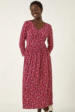 Roman Floral Ruched Midi Dress