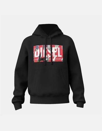 Diesel Mens Hooded Neck Long Sleeve Box Print Sweatshirt - Black - Size: 36