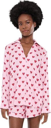 Show me your Mumu Early Riser PJ Set Womens Pajama Sets Pink Queen Of Hearts Silky : 2XL, Spandex/Polyester