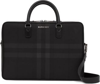 Burberry Check-print leather briefcase - men - Thermoplastic Polyurethane (TPU)/Cotton/Calf Leather/Polyester - OS - Black