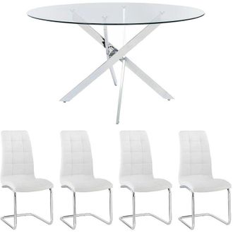 Vente-Unique Set tavolo COSIMA + 4 sedie NADYA Trasparente e Bianco