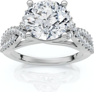 Pompeii3 Certified 2 1/2ct Diamond Crossover Engagement Ring 14K Gold of Pt Lab Grown